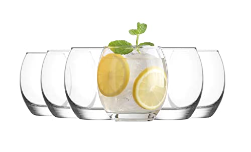 UNISHOP Lot de 6 verres ronds de 405 ml en verre transparent à eau et rafraîchissements, lavables au lave-vaisselle Cover