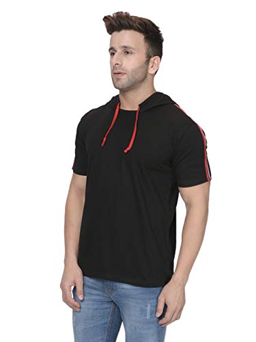 Image of GRITSTONES Men's Half Sleeves Hooded Taping T-Shirt GSHSHDTP2257