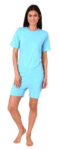 Normann Care - Normann Care Damen Pflegeoverall Kurzarm Einteiler Schlafanzug mit Reißverschluss am Bein, Farbe:türkis, Größe:S