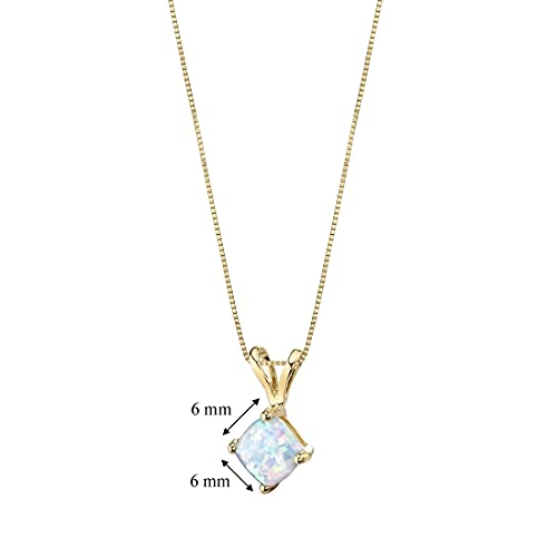 Peora P9928 14K Yellow Gold Created White Opal Pendant For Women, Classic Solitaire, Cushion Cut thumb #2