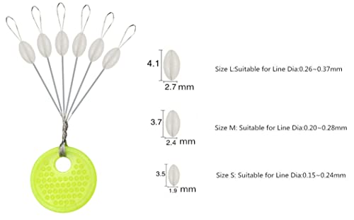 Mimilure Rubber Fishing Bobber Stopper,6 in 1 Float Sinker Stops,Black Orange & Colorful Oval Cylinder,L M S Float Stop Available (Transparent & Oval, S-150PCS)