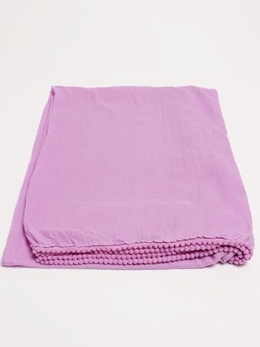 Image of Miraan Solid Pure Cotton Dupatta with Pom Pom Border, 2.25 meters length (DUPCOTTON)