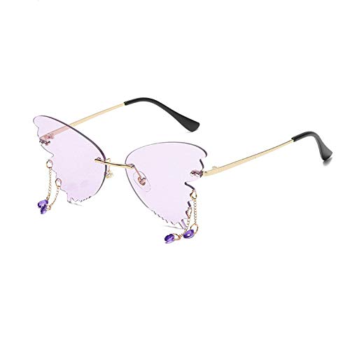 Butterfly Sunglasses Women Rhinestones Pendant Ladies Sun Glasses 2020 Trendy Oversized Rimless Tear Drip Eyewear (purple)2