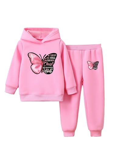 TiaoBug Girls Hoodies Tracksuit Kids Butterfly Print Fleece Hoodie Sweatshirt With Jogger Pants Set3