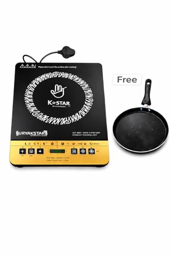 Image of SURYA K Star 2000W Induction Cooktop for Home | Crystal Glass Top | 8 Indian Cooking Modes | Auto Shut-Off & Overheat Protection | LED Display | Push Button Control | Energy Saving Electric Stove