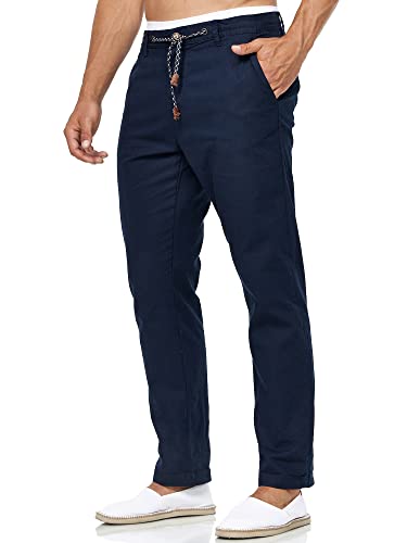 Indicode Herren Veneto Stoffhose aus Leinen & Baumwolle | Leinenhose Freizeithose Männer Navy, M