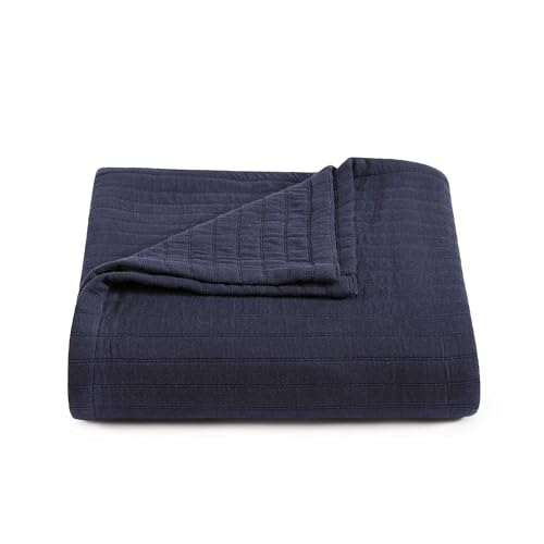 Image of Tommy Hilfiger - King Size Blanket, 100% Woven Cotton Bedding, Medium Weight for Year Round Comfort, Throw Blanket for Couch & Bed (Essential Weave Navy)