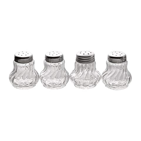 APS Ministreuer, Salz - und Pfefferstreuer, 4er Set Glas- Ministreuer mit Edelstahldeckel für Salz und Pfeffer, 3,5 x 3,5 cm, Höhe 4 cm Cover