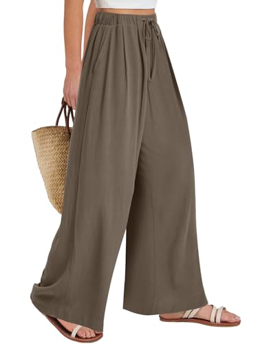 Bloggerlove Linen Palazzo Pants for Women Dressy Summer Wide Leg Flowy Pants Boho Linen Beach Trousers with Pockets2