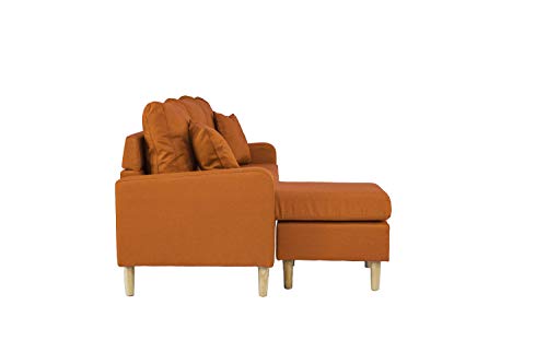 Divano Roma Furniture Middle Century Modern Linen Fabric Small Space Sectional Sofa with Reversible Chaise (Orange)