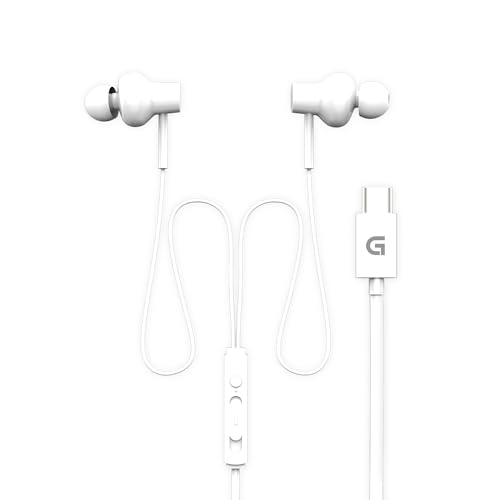 Image of GIZMORE ME348 Type C in- Ear Earphones with Deep Bass, 10mm Driver, Noise Isolation, Inbuilt Mic Compatible with All Smartphones, Laptop, PC, Tablets and Other Type-C Devices (White)