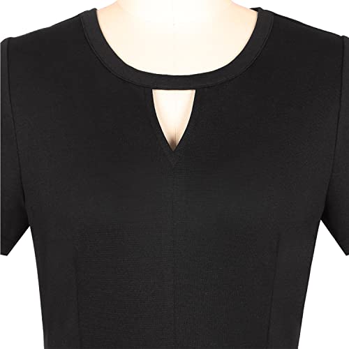 Ihot Vintage Dress For Women Short Sleeve Crew Neck A Line Swing Floral Flared Casual Dresses With Pockets Black Light Pink X-Large #TOP3