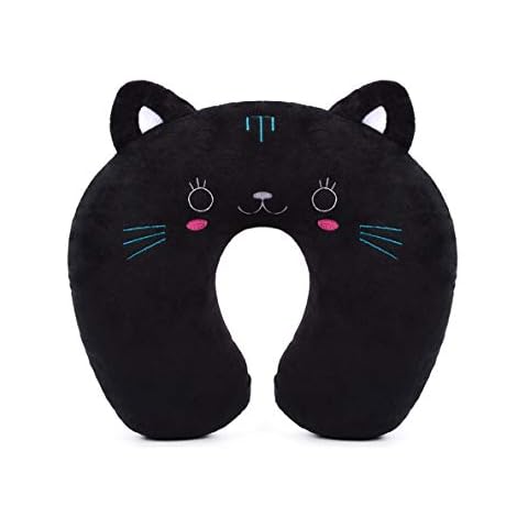 H HOMEWINS Kids Travel Pillow Cute Children Neck Pillow Super Soft Chin & Neck Support Cushion Washable Travel Sleeping Pillow for Car Airplane (Cat) Cover