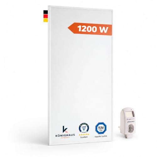 Könighaus Infrarotheizung - 1200 Watt + 5 Jahre Herstellergarantie ✓ Doppelter Überhitzungsschutz ✓ Für Wandmontage ✓ inkl. Thermostat