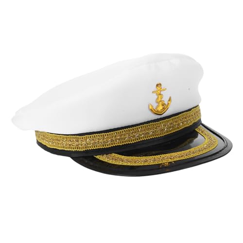 KESYOO Adjustable White Sailor Captain Hat with Gold Band for Men Women Comfortable Boating Accessory Fashion Embroidered Nautical Party Hat for Costume and Travel