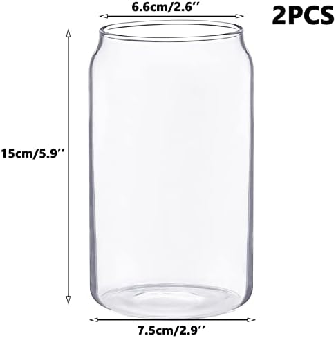 550ml Can Shaped Cocktail Glasses, Wieat 2 Pcs Clear Drinking Glasses, Highball Glasses Cups for Water, Beer, Vodka, Whiskey, Iced Coffee, Juice, Mojito, Glass Tumbler for Party, Picnic, Everyday Use