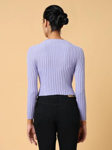 Image of ICW Women Knitted Rhinestone Embellised Daimond Studded Mesh Round Neck Long Sleeve Crop Top T-Shirt 206