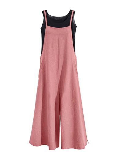 Image of YESNO Women Casual Loose Long Bib Pants Wide Leg Jumpsuits Baggy Cotton Rompers Overalls with Pockets PZZTYP2
