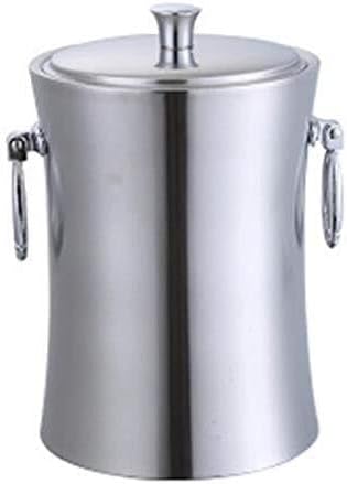 Stainless Steel Ice Bucket Double Insulation Ice Grain Bucket Wine Barrel Hotel KTV Bar Champagne Barrel Binaural 3L