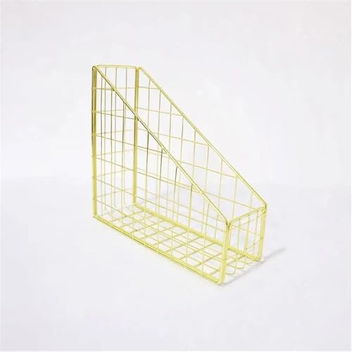 File Rack Nordic Wrought Iron Grid File Holder Simple Single Layer Desk Shelf Magazine Book Storage Rack Home Office Stationery Organizer Letter Trays(Golden)