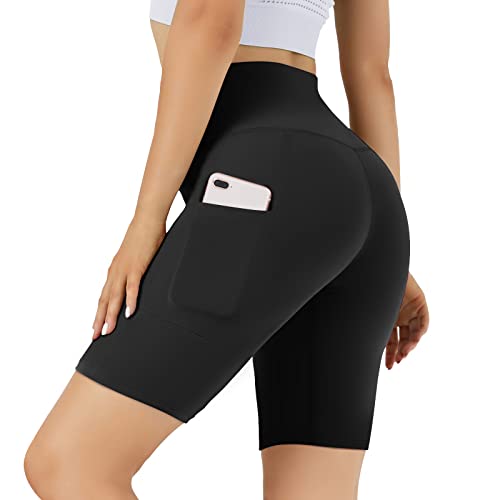 Tnnzeet Biker Shorts For Women With Pockets–High Waisted 8” Black Workout Athletic Shorts #TOP8
