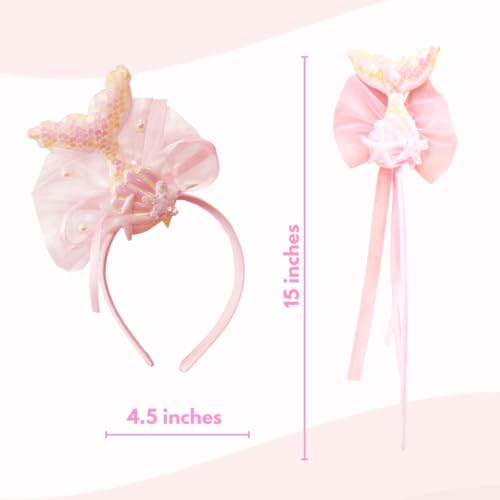 Image of Wanna Party Iridiscent Mermaid Wand and Headband, Girls Princess Mermaid Dress up Accessories for Girls Ariel Crown Headband & Wand for Kids Dress up,Halloween Christmas Party Favors for Kids