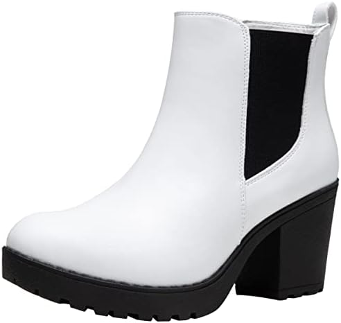 Vepose Women's 999 Fashion Platform Chelsea Boots Ankle Booties,White,Size 10M US-with Chunky Low Heel(CJY999 white 10)