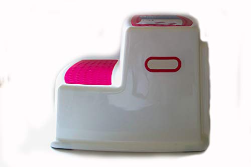 Banquinho De Banheiro 2 Degraus Rosa, Kababy, Rosa E Branco
