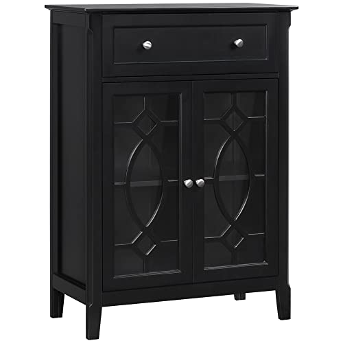 Homcom Sideboard Buffet Cabinet, Kitchen Storage Cabinet, Accent Cabinet With Drawer, Double Glass Doors And Adjustable Shelves For Living Room, Bedroom, Entryway, Black #TOP16
