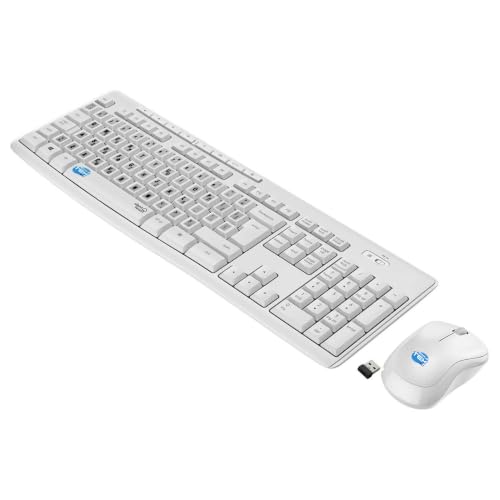 Kit ratón teclado inalámbrico silencioso Simpletek robusto con pegatinas QWERTY GR color blanco