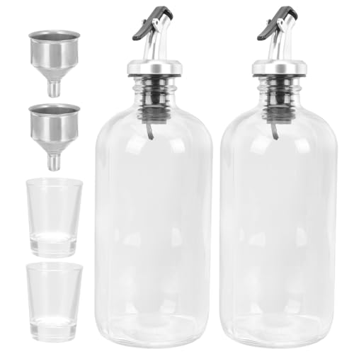 Garneck Kit Dispensador de Enjuague Bucal de Vidrio con Boquilla Vertido Ergonómica Vasos para Baño Reutilizables y Embudo Accesorio Doméstico Práctico y Reciclable