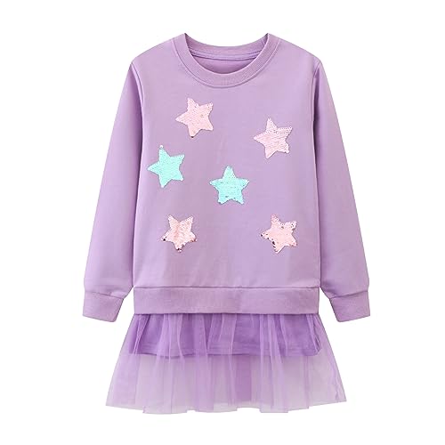 HILEELANG Girl Long Sleeve Dress Cotton Casual Applique Christams Tunic Shirt Clothes