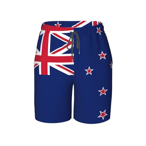 New Zealand Flag Youth Beach Pants, Soft and Breathable, with Drawstring Waist, Suitable for Sports and Leisure.