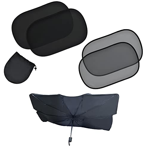 Econour Umbrella Sunshade Large + (4 Pack) Car Side Window Shade 20"X12" | Complete Sun Protection | Easy To Use Car Interior Accessories For Privacy Blackout #TOP18