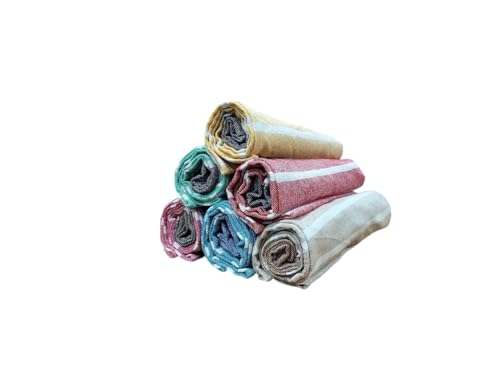 Image of Premium 6 Pcs Hand Towels | 250 GSM Cotton | Face Towel | Kitchen Towel | Floor Towel | Soft Towels | Size 16W x 25L Inches | Striped & Solid Pattern. (Pack of 6), Assorted