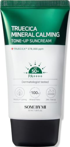 SOME BY MI Truecica Mineral Calming Tone-Up Suncream / SPF50+, PA++++ / 1.69Oz, 50ml / Brightening and Calming Effect/Mild Sun and UV Protection Sunscreen for Sensitive Skin