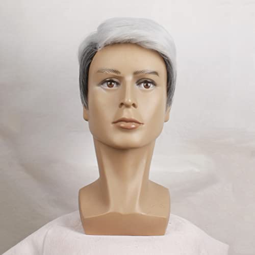 AIYLMZ Short White Ombre Grey Wigs for Older Men Blanche Hair Toupee for Men Natural Side Part Synthetic Wigs Men's Hairpieces Seniors Mixed White Grey Wigs (Grey White) - Image 3