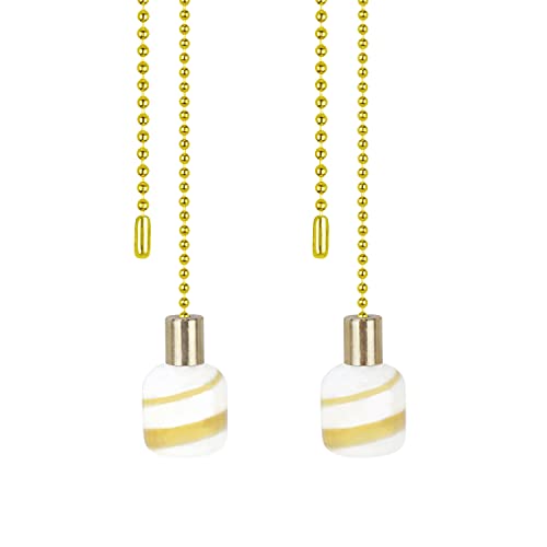 Image of Aspen Creative 20509-12, 12 inch Cream with Yellow Line Glass Knob with Pull Chain in Copper (2 Pack)