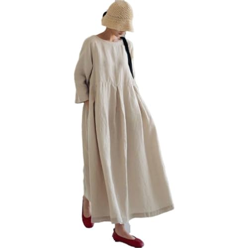 Robe en coton pour femmes GUOYUXIAO maxi jupe longue fluide col rond