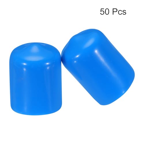 Image of MECCANIXITY 50pcs 16mm(5 /8 inch) Rubber End Caps Cover PVC Vinyl Screw Thread Protector Round Wire Shelf Caps for Screw Bolt Pipe Fence Post, Light Blue
