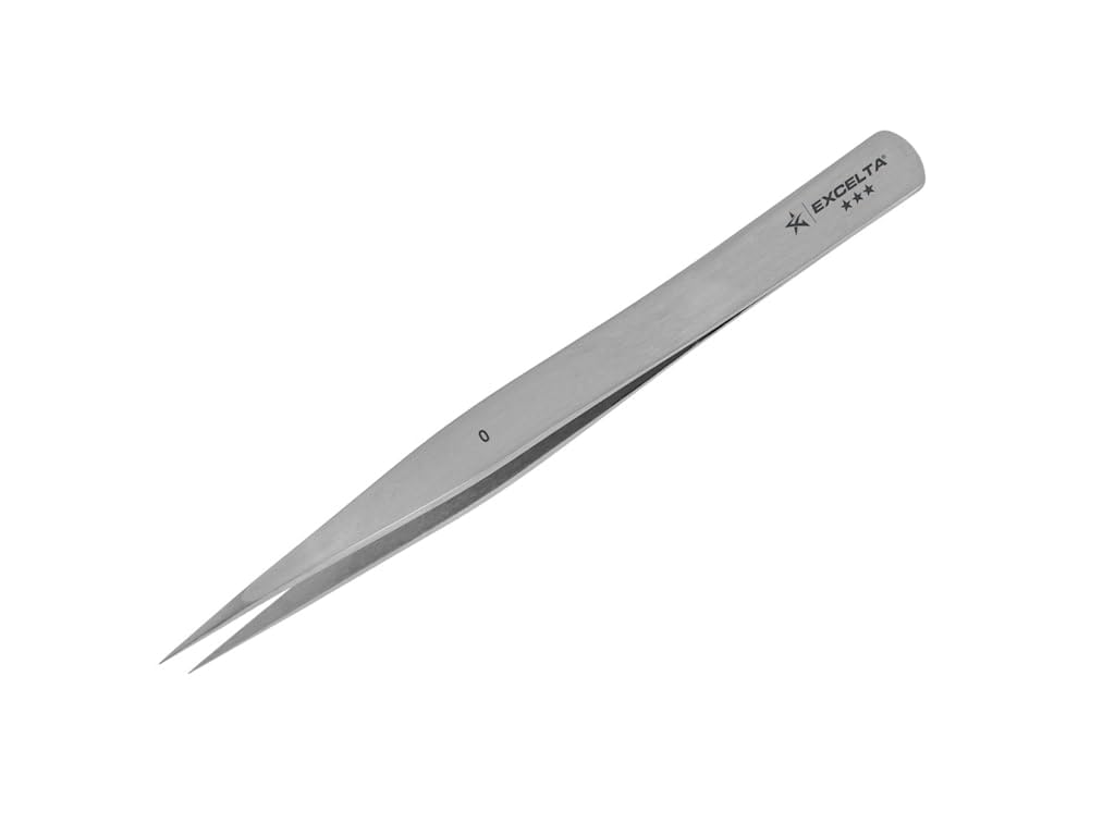 Excelta - Tweezers - Strong Point - Straight -Three Star - Carbon Steel, Height, 0.35499999999999998" Wide, 4.75" Length