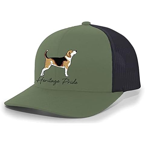 Heritage Pride Canine Collection Beagle Scent Hound Hunting Dog Mens Embroidered Mesh Back Trucker Hat, Loden/Black Cover