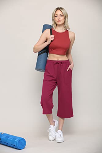 Image of Lock and Love Womens Capri Pants Loose Yoga Pants Wide Leg Drawstring Comfy Lounge Pajama Capris Sweatpants with Pockets