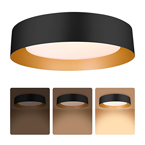 Image of Bargeni 16.5-Inch Flush Mount Ceiling Light,Matte Black with Gold Interior