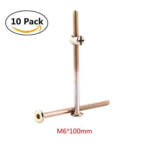 10 Pack M6 X 100mm Barrel Bolt Nuts Cross Dowel Set for Furniture Cots Beds Chair Crib Spare Connector Parts