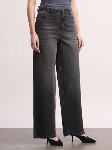 Image of Urbano Fashion Women's High Rise Loose Baggy Fit Washed Jeans Non-Stretchable