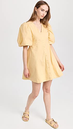 English Factory Women's Buttons Detail Mini Dress, Buff, Yellow, M #TOP4