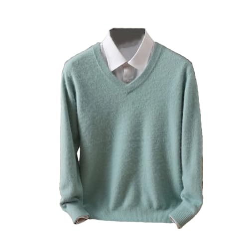Men's Sweater V-Neck Pullover Cashmere Knitted Sweater Solid Long-Sleeved Jumpers Top Mint EN8 L