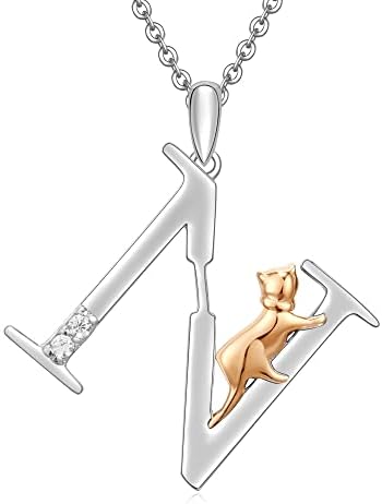 ULOMEOO Initial Necklace for Women 925 Sterling Silver Cat Letter Pendant with Crystal Jewellery Gift Mum Grandma Wife Daughter Girlfriend