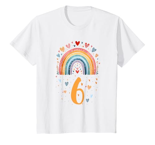 Kinder Sechster Geburtstag 6 Regenbogen bunt Blumen Mädchen 6 T-Shirt